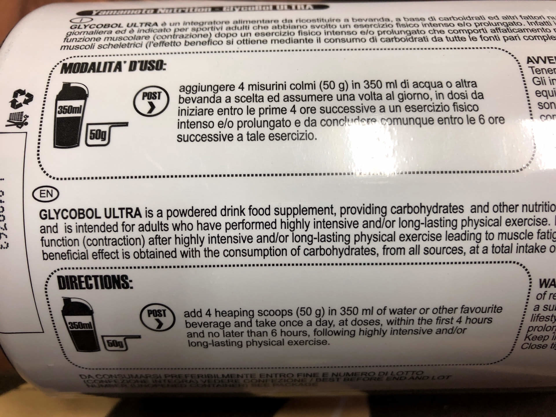 Yamamoto Glycobol Performance 700g, Carboidrati A Rapido Assorbimento Con Cluster Dextrin E BCAA, Gusto Arancia
